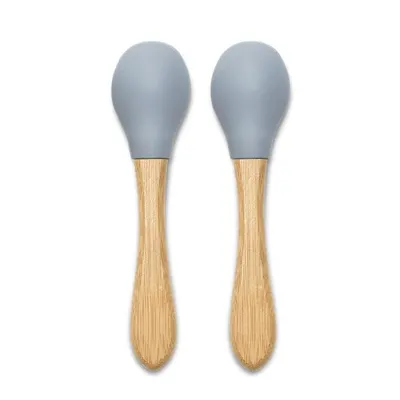 Set 2 lingurite din silicon si bambus Lorelli Grey forma ergonomica