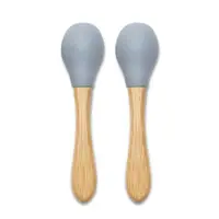 Set 2 lingurite din silicon si bambus Lorelli Grey forma ergonomica