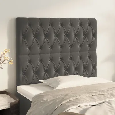 vidaXL Tăblie de pat gri închis 100x7x118/128 cm catifea