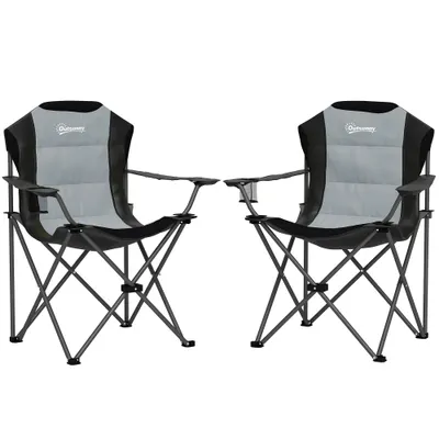 Outsunny Lot de 2 scaune pliante camping rembursate cu spătar înalt cu suport pentru pahar, greutate 120 kg, gri închis | Aosom Romania