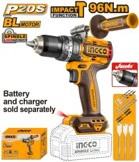Masina de Gaurit si Insurubat cu Impact 20V INGCO CIDLI209685, 96Nm, brushless, 2 viteze 0-550/2100 rpm, 31500 bpm, mandrina metalica 13 mm, fara acumulator si incarcator