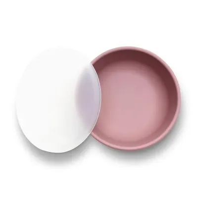 Bol de hranire cu capac din silicon natural si ventuza 6 luni+ Pink