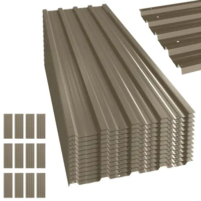 Outsunny Set de 12 Panouri pentru Acoperiș din Oțel Galvanizat 7m² pentru Căsuță de Unelte Șopron 129x45cm Maro | Aosom Romania