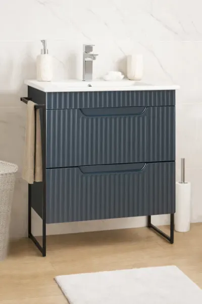 Set Baza front MDF si Lavoar seria 033, cadru metalic, cu sertare, montata, 60 cm, antracit