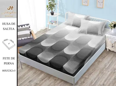 Husa Din Bumbac Satinat Cu Elastic Si Fete De Perna 180X200cm - Cercuri Din Dungi - Engros