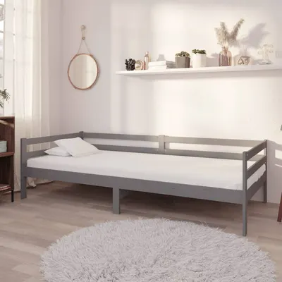 vidaXL Pat de zi cu saltea, gri, 90x200 cm, lemn masiv de pin