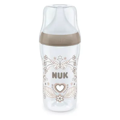 Biberon polipropilena cu tetina silicon si control de temperatura Nuk PM 260 ml 3 luni + M Heart