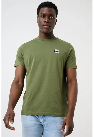 Tricou de bumbac cu monograma discreta - Verde feriga