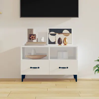 vidaXL Comodă TV, alb extralucios, 80x36x50 cm, lemn prelucrat