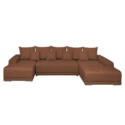 Coltar extensibil MARIBO U, cu arcuri si lada depozitare, colt dreapta, caramiziu, 350x203x90 cm