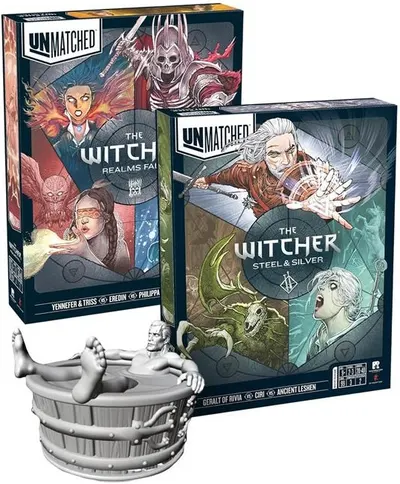 Set de jocuri de societate Unmatched: The Witcher Realms Fall și Steel and Silver cu miniatură
