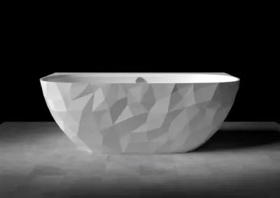 Cada freestanding compozit, 160 x 80 cm, lipita de perete, model 3D, alb lucios Foglia Linea