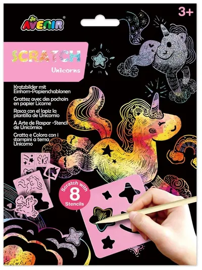 Șabloane Scratch Avenir - Unicorni, 8 șabloane, 2 foi