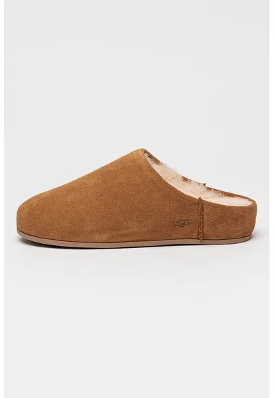 Papuci slip-on din piele intoarsa Elea - Maro camel