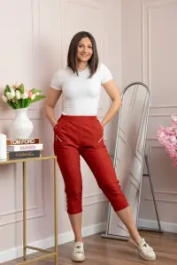 Pantaloni dama 3 4 Jenny caramizii cu talie elastica si fermoare decorative