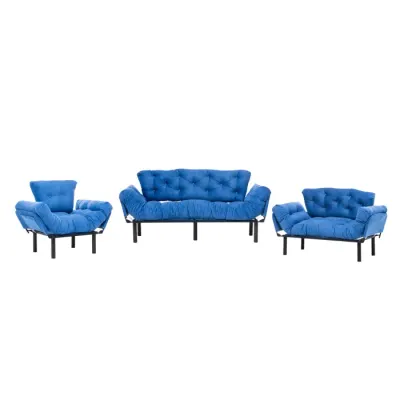Set NITTA 3-2-1, canapea extensibila 3 locuri, canapea extensibila 2 locuri si fotoliu extensibil, albastru