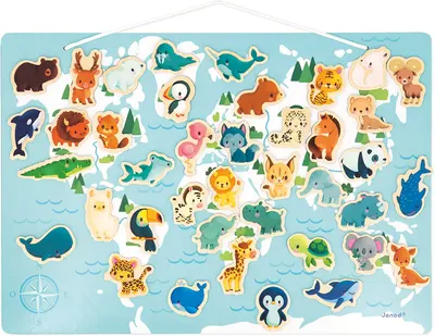 Puzzle magnetic Janod - Harta animalelor