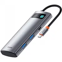 Hub USB-C Baseus Metal Gleam, 2 x USB-A 3.0 - 2 x USB-C - 1 x HDMI - 1 x SD - 1 x microSD, Gri WKWG020113
