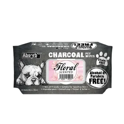 Servetele Umede pentru Caini Absorb Plus Charcoal, Floral, 80 Bucati