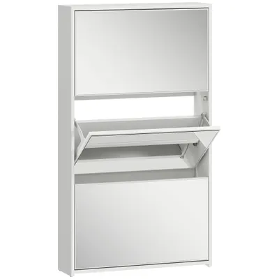 HOMCOM Dulap de Pantofi cu Oglindă și 3 Sertare Rabatabile 65x17x114.5 cm Alb | Aosom Romania
