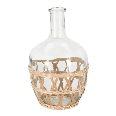 Vază Decorativă din Sticlă Transparentă cu Coș Împletit | 15 x 24 cm