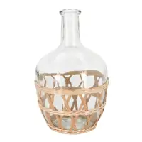 Vază Decorativă din Sticlă Transparentă cu Coș Împletit | 15 x 24 cm