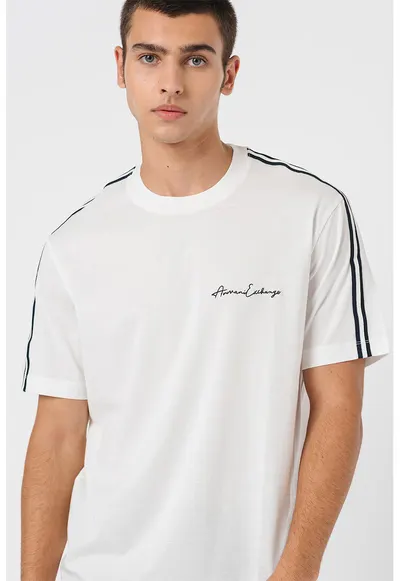 Tricou de bumbac cu decolteu la baza gatului - Albastru ultramarin/Alb optic