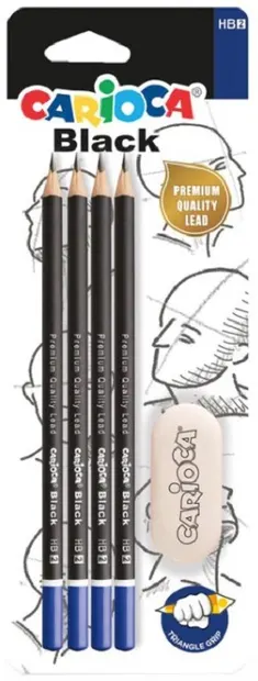 Set de creioane Carioca - negru, 4 buc., HB, radieră