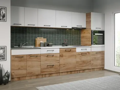 Set Mobila Bucatarie Gastro 320 Alb/Stejar - C44