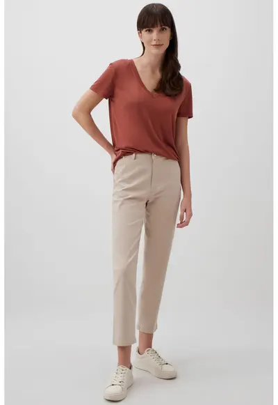 Pantaloni capri cu talie inalta - Bej deschis
