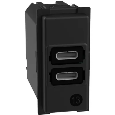Incarcator USB 2 x porturi tip C 15W Bticino Living Now K4191CC, alb, negru, nisip