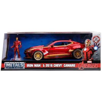 Masina din metal si figurina, Jada, Marvel, Iron Man si Chevy Camaro 2016, 1:24