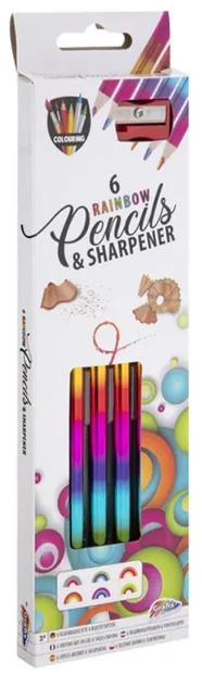 Creioane de colorat Grafix - Rainbow, 6 culori, ascuțitoare inclusă
