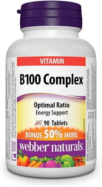 Vitamin B100 Complex, 90 tablete, Webber Naturals