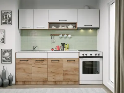 Set Mobila Bucatarie Gastro 220 Alb/Stejar - C06