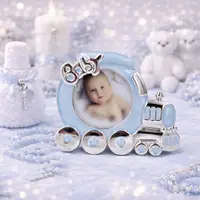 Ramă Foto Copii AZAY Tip Trenuleț „Baby”, Albastru, 5x5 cm, 9.5x8 cm, Decor Cameră Bebeluș, Cadou Nou-Născut, Cutie Cadou Inclusă