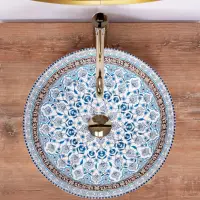 Lavoar rodund pe blat cu model 40x40 cm alb-albastru Rea Arte