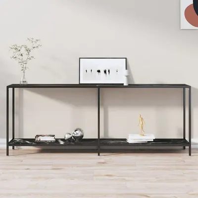 vidaXL Masă consolă, negru, 200x35x75,5 cm, sticlă securizată