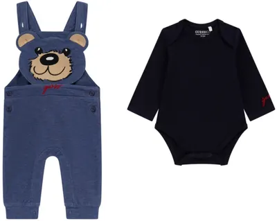 Set din 2 piese Guess - Salopetă ursuleț cu body, multicolor, 12 luni