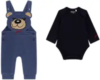 Set din 2 piese Guess - Salopetă ursuleț cu body, multicolor, 12 luni