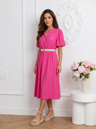 Rochie midi fucsia din vâscoză c...