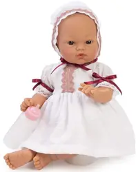 Papusa bebe Asi - Koke cu rochie alba si caciulita cu dantela, 36 cm