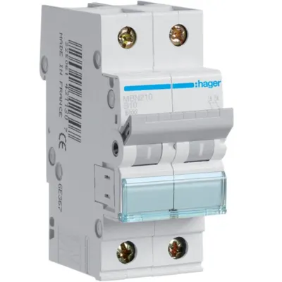 Siguranta automata 2P, 10A, 6kA, curba B Hager MBN210