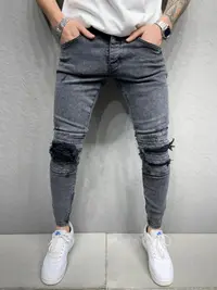 Blugi Slim Zipper&patches Grey Bgas782(6819) (mărime: 31)