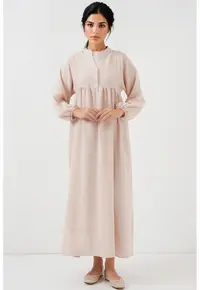 Rochie maxi dama - HiCCUP - poliester - decolteu in V si nasturi - bej