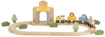 Set de joacă din lemn Viga Toys Polar B - Tren cu șine, 30 piese
