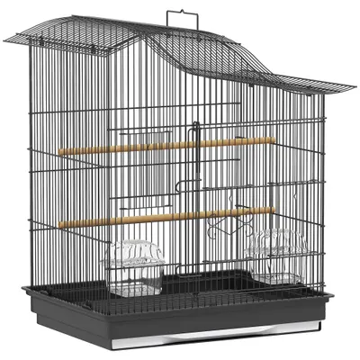 PawHut Colivie pentru Păsări cu 4 Uși, 2 Boluri, 2 Stinghii și Tavă Detasabilă, Colivie din Metal și Plastic, 47,5x36x54,5 cm, Negru | Aosom Romania