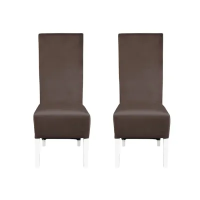 Set 2 scaune living VANESSA, picioare lemn alb, stofa maro, 47x60x110 cm