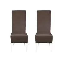 Set 2 scaune living VANESSA, picioare lemn alb, stofa maro, 47x60x110 cm