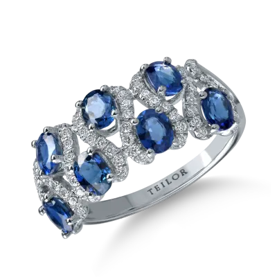 Inel din aur alb cu safire de 1.7ct si diamante microsetting de 0.3ct